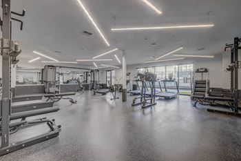 Level 4 glass-structured fitness center overlooking the pool
